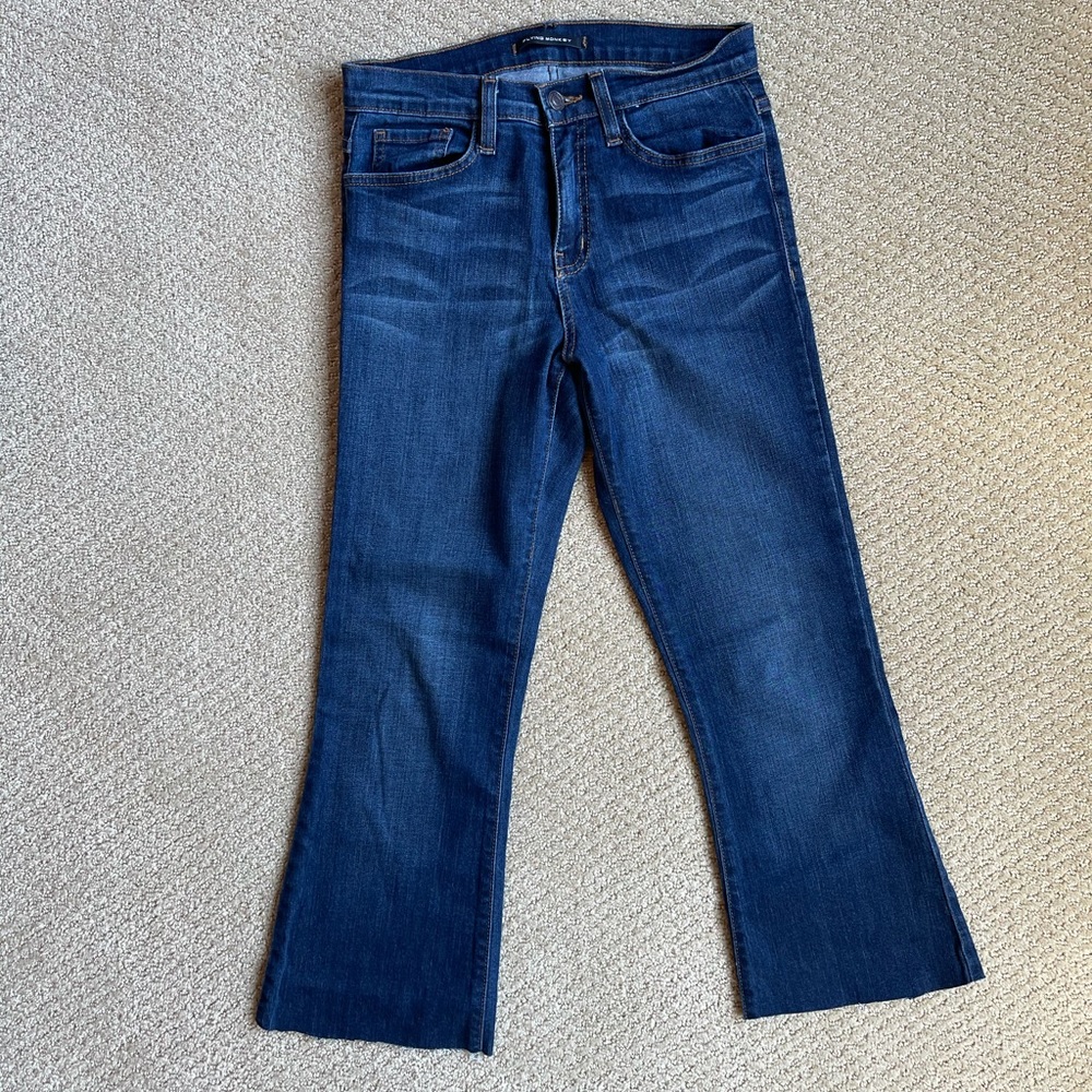 Flying Monkey Cropped Flare Raw Hem Jeans